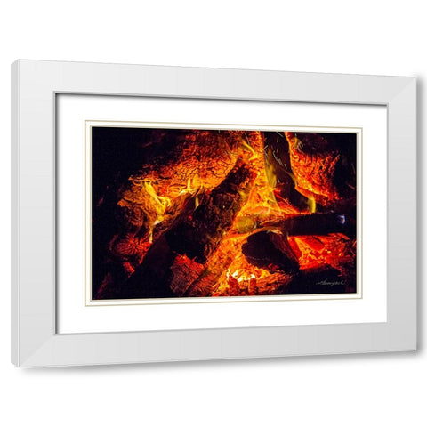 A Winters Fire White Modern Wood Framed Art Print with Double Matting by Hausenflock, Alan