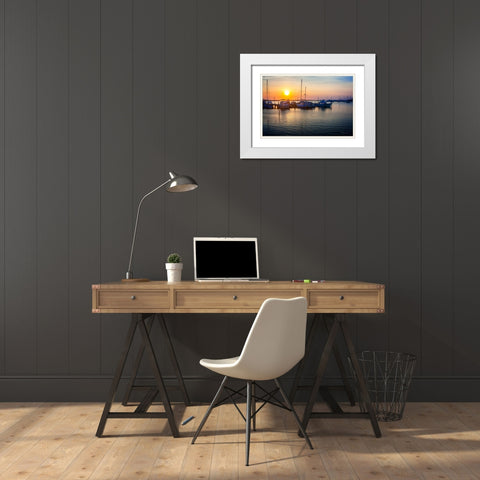 Sunset on the Boats White Modern Wood Framed Art Print with Double Matting by Hausenflock, Alan