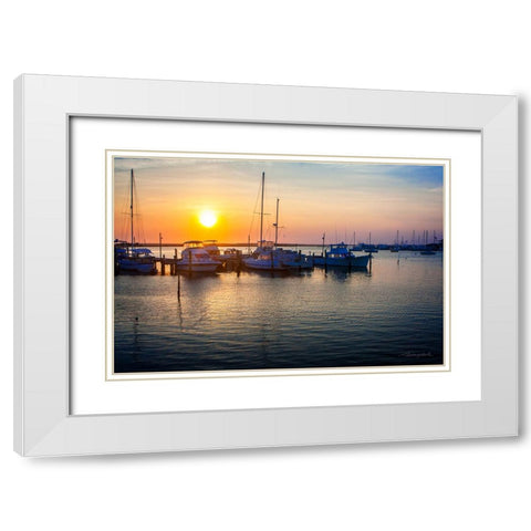 Sunset on the Boats White Modern Wood Framed Art Print with Double Matting by Hausenflock, Alan