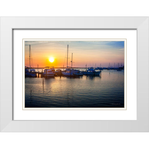 Sunset on the Boats White Modern Wood Framed Art Print with Double Matting by Hausenflock, Alan