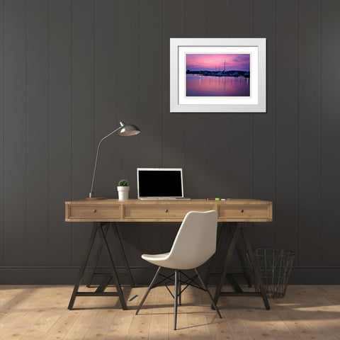 Harbor Sunrise White Modern Wood Framed Art Print with Double Matting by Hausenflock, Alan