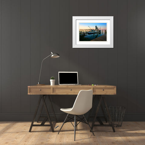 Sunrise on Working Boats White Modern Wood Framed Art Print with Double Matting by Hausenflock, Alan