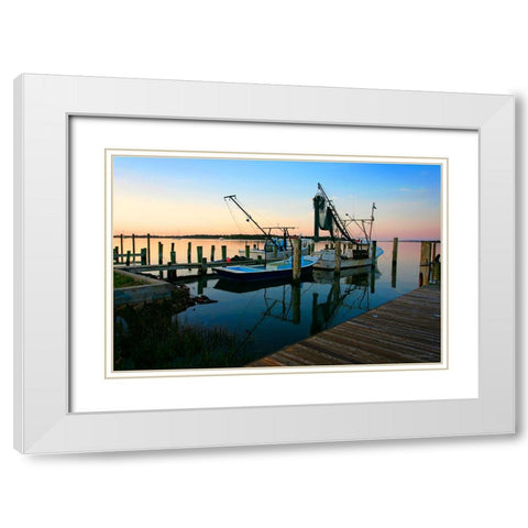 Sunrise on Working Boats White Modern Wood Framed Art Print with Double Matting by Hausenflock, Alan