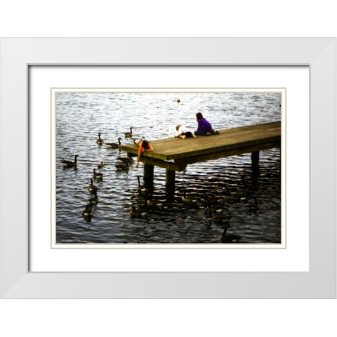 Feeding the Geese III White Modern Wood Framed Art Print with Double Matting by Hausenflock, Alan