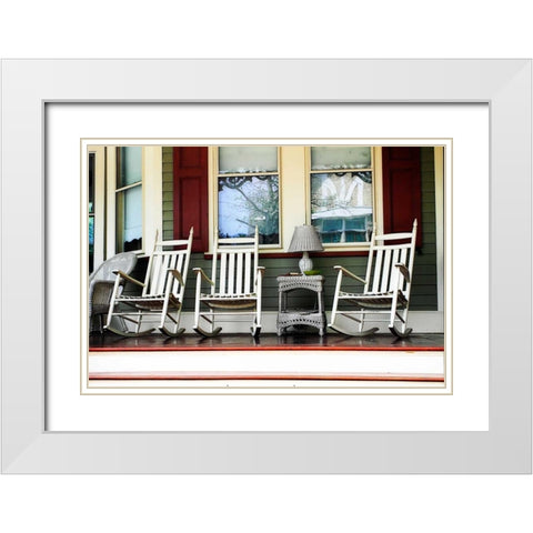 Rockers on the Porch I White Modern Wood Framed Art Print with Double Matting by Hausenflock, Alan