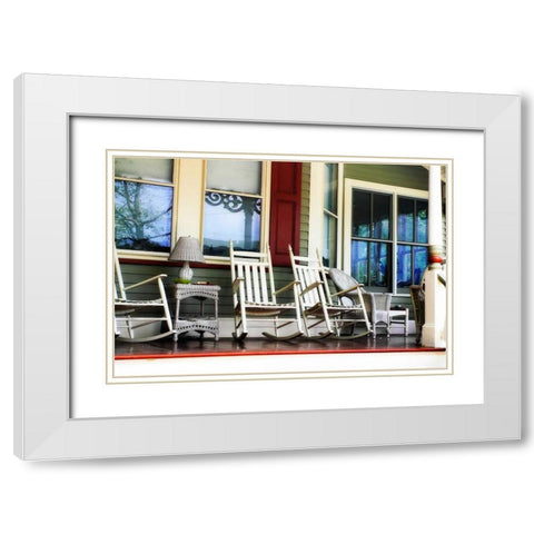 Rockers on the Porch II White Modern Wood Framed Art Print with Double Matting by Hausenflock, Alan