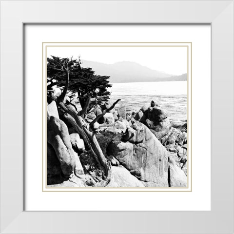 Ocean Cliff Square II White Modern Wood Framed Art Print with Double Matting by Hausenflock, Alan