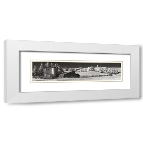 Wheel Barn and Fields White Modern Wood Framed Art Print with Double Matting by Johnson, George