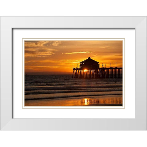 Sunset Under the Pier White Modern Wood Framed Art Print with Double Matting by Johnson, George