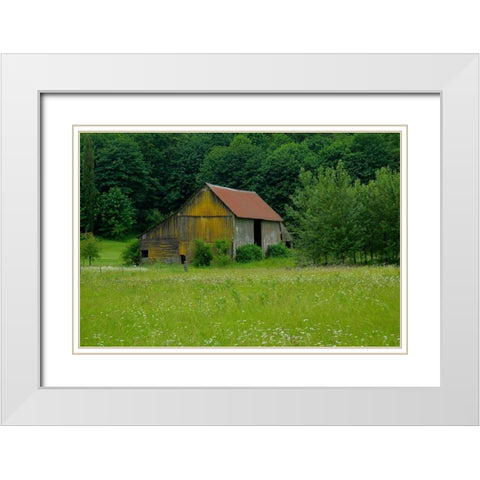 North Cascades Barn White Modern Wood Framed Art Print with Double Matting by Johnson, George