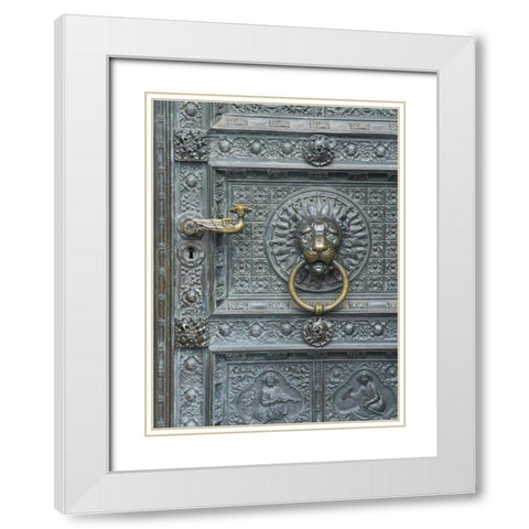 Cologne Lions Head Door White Modern Wood Framed Art Print with Double Matting by Johnson, George