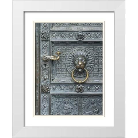 Cologne Lions Head Door White Modern Wood Framed Art Print with Double Matting by Johnson, George