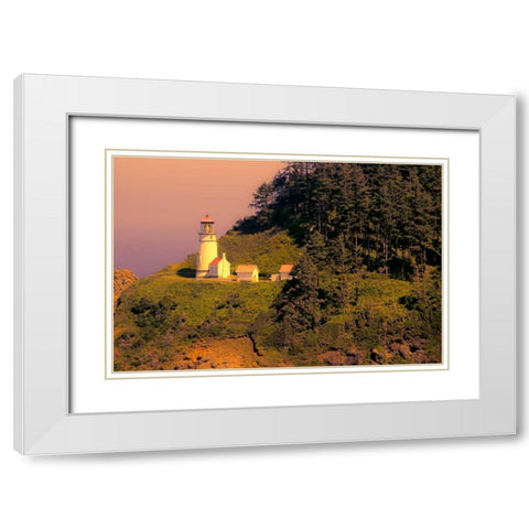 Heceta Head Lighthouse White Modern Wood Framed Art Print with Double Matting by Johnson, George