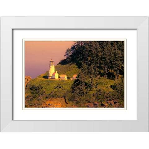 Heceta Head Lighthouse White Modern Wood Framed Art Print with Double Matting by Johnson, George