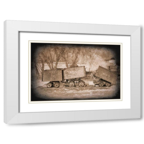 Mine Cars White Modern Wood Framed Art Print with Double Matting by Johnson, George