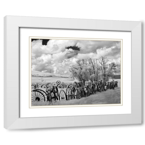 Wheel Fence the Palouse White Modern Wood Framed Art Print with Double Matting by Johnson, George