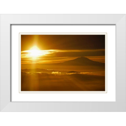 Rainier Sunset I White Modern Wood Framed Art Print with Double Matting by Kidd, Brian