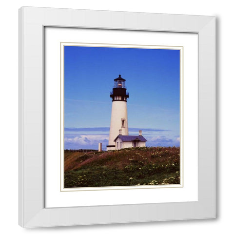 Newport Lighthouse White Modern Wood Framed Art Print with Double Matting by Leahy, Ike