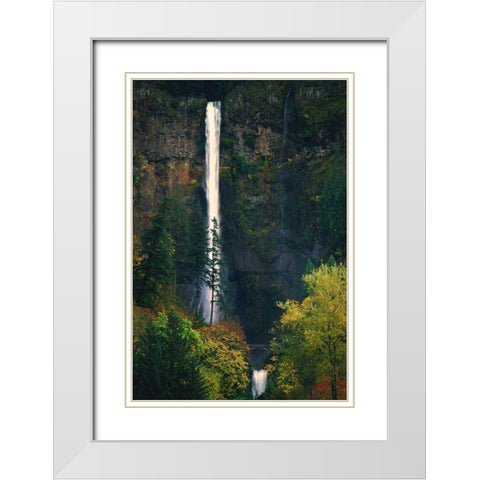 Multnomah Falls Autumn White Modern Wood Framed Art Print with Double Matting by Leahy, Ike