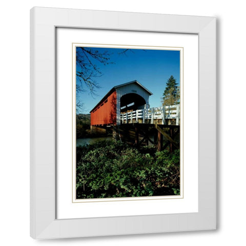 Currin Covered Bridge White Modern Wood Framed Art Print with Double Matting by Leahy, Ike