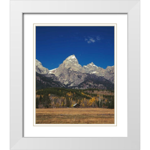 Cabin and Grand Teton White Modern Wood Framed Art Print with Double Matting by Leahy, Ike