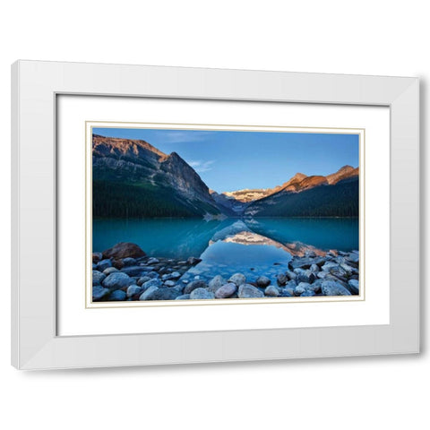 Lake Louise Dawn II White Modern Wood Framed Art Print with Double Matting by Malvin, Larry