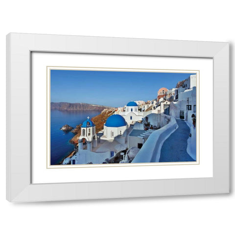 Blue Domes and Walkway White Modern Wood Framed Art Print with Double Matting by Malvin, Larry