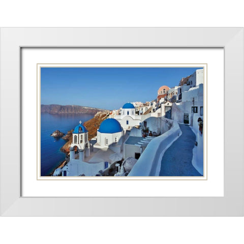 Blue Domes and Walkway White Modern Wood Framed Art Print with Double Matting by Malvin, Larry