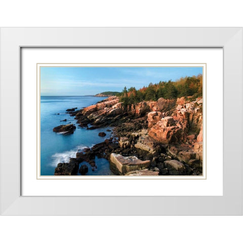 Acadia Coastline White Modern Wood Framed Art Print with Double Matting by Malvin, Larry