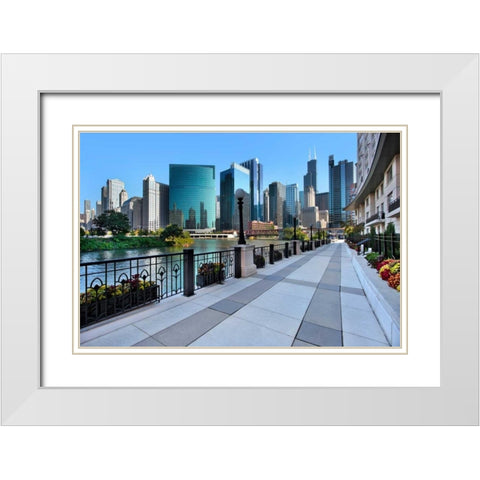 Sidewalk Skyline River White Modern Wood Framed Art Print with Double Matting by Malvin, Larry