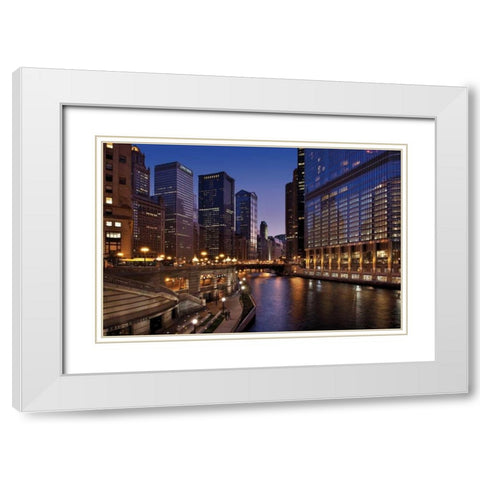 Chicago River Dusk II White Modern Wood Framed Art Print with Double Matting by Malvin, Larry
