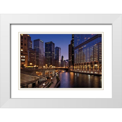 Chicago River Dusk II White Modern Wood Framed Art Print with Double Matting by Malvin, Larry