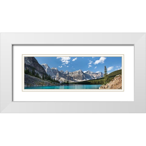 Moraine Lake Panorama White Modern Wood Framed Art Print with Double Matting by Malvin, Larry