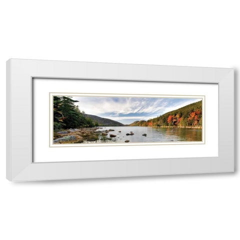 Jordan Pond Panorama White Modern Wood Framed Art Print with Double Matting by Malvin, Larry