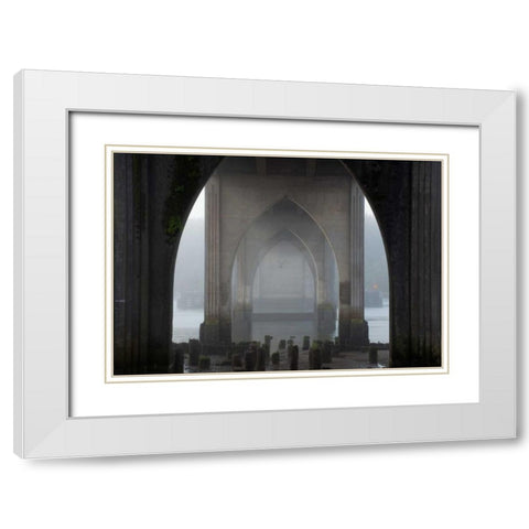 Suslaw River Bridge II White Modern Wood Framed Art Print with Double Matting by Mahan, Kathy