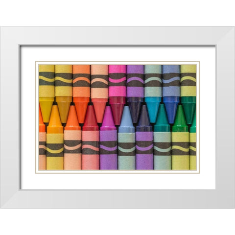 Crayons of a Rainbow I White Modern Wood Framed Art Print with Double Matting by Mahan, Kathy