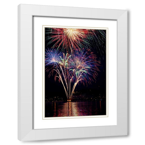 Poulsbo Fireworks I White Modern Wood Framed Art Print with Double Matting by Mahan, Kathy