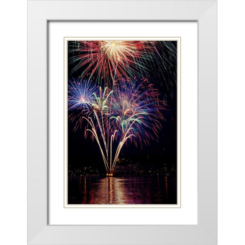 Poulsbo Fireworks I White Modern Wood Framed Art Print with Double Matting by Mahan, Kathy