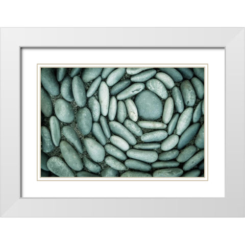 Circle of Stones White Modern Wood Framed Art Print with Double Matting by Mahan, Kathy