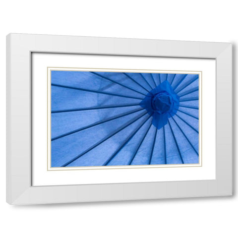 Blue Umbrella White Modern Wood Framed Art Print with Double Matting by Mahan, Kathy