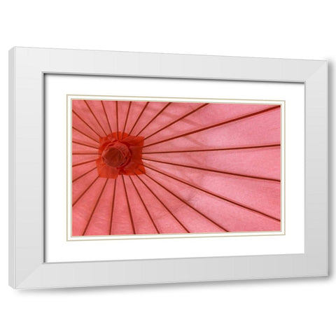 Red Umbrella White Modern Wood Framed Art Print with Double Matting by Mahan, Kathy