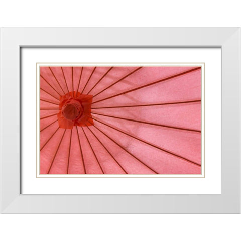Red Umbrella White Modern Wood Framed Art Print with Double Matting by Mahan, Kathy