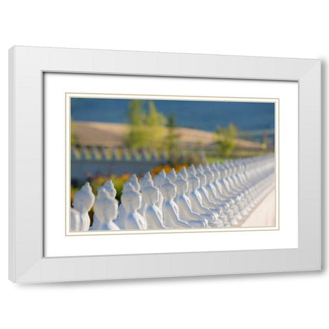 Garden of Buddahs I White Modern Wood Framed Art Print with Double Matting by Mahan, Kathy