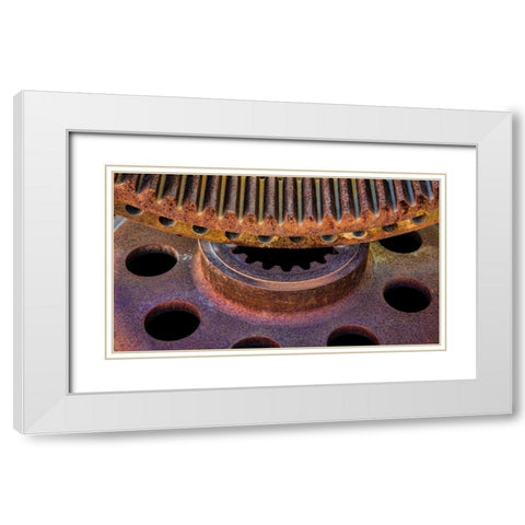 Rusty Gears I White Modern Wood Framed Art Print with Double Matting by Mahan, Kathy