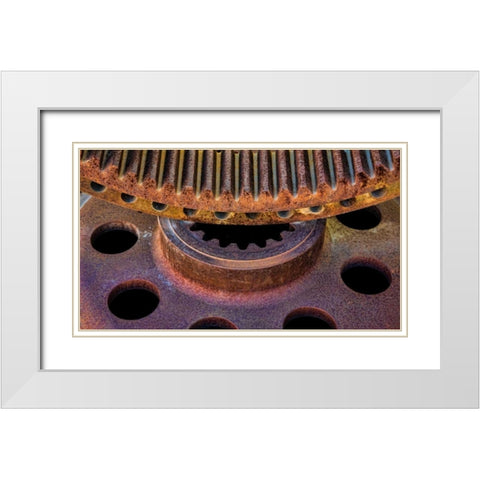 Rusty Gears I White Modern Wood Framed Art Print with Double Matting by Mahan, Kathy