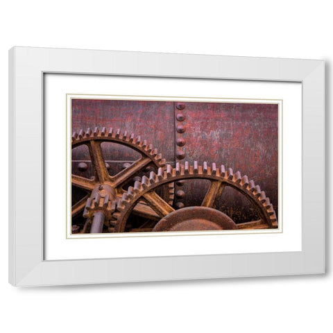 Rusty Gears II White Modern Wood Framed Art Print with Double Matting by Mahan, Kathy
