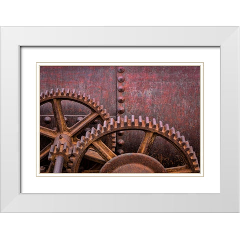 Rusty Gears II White Modern Wood Framed Art Print with Double Matting by Mahan, Kathy