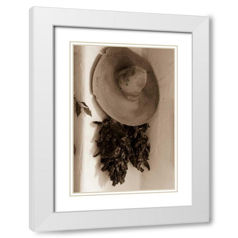 Old Hat and Ristras White Modern Wood Framed Art Print with Double Matting by Mahan, Kathy