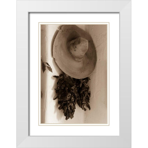 Old Hat and Ristras White Modern Wood Framed Art Print with Double Matting by Mahan, Kathy