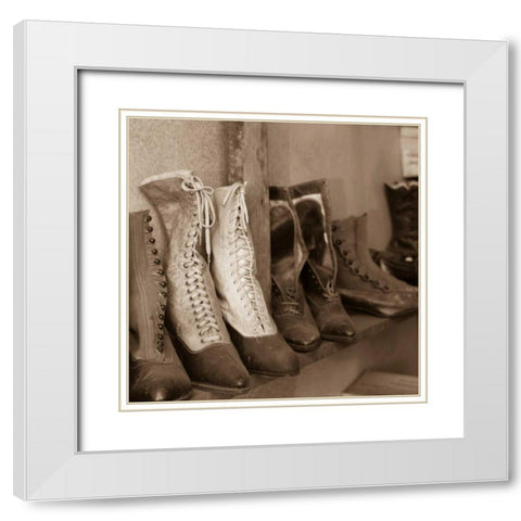 Vintage Boots White Modern Wood Framed Art Print with Double Matting by Mahan, Kathy